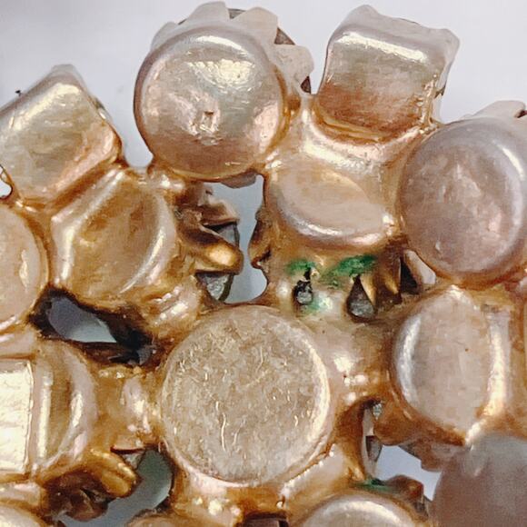 VTG Mid Century Earrings AB Rhinestone Cluster Clip On Gold Tone 1950s 60s - Picture 9 of 16